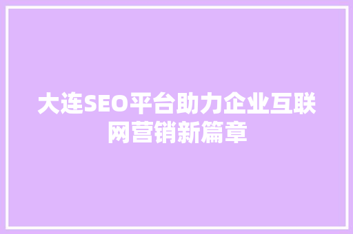 大连SEO平台助力企业互联网营销新篇章