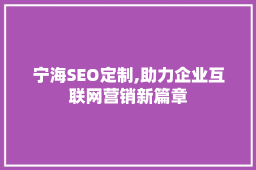 宁海SEO定制,助力企业互联网营销新篇章