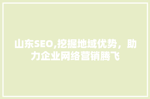 山东SEO,挖掘地域优势，助力企业网络营销腾飞