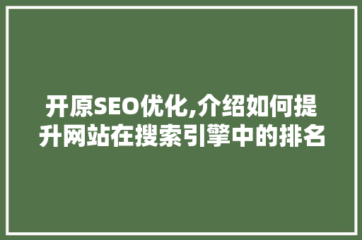 开原SEO优化,介绍如何提升网站在搜索引擎中的排名