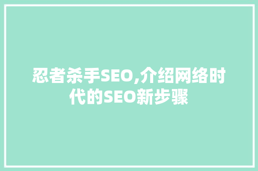 忍者杀手SEO,介绍网络时代的SEO新步骤
