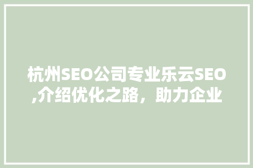 杭州SEO公司专业乐云SEO,介绍优化之路，助力企业腾飞