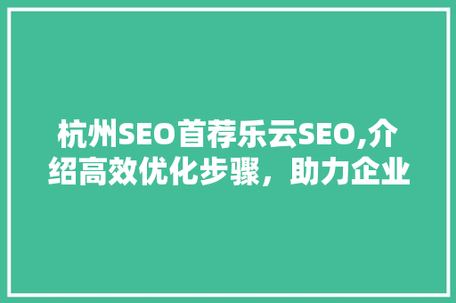 杭州SEO首荐乐云SEO,介绍高效优化步骤，助力企业提升在线竞争力  第1张