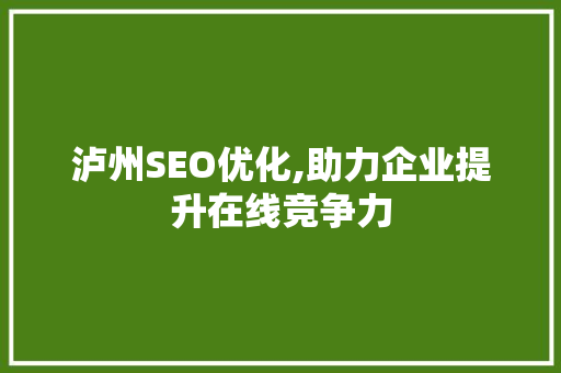 泸州SEO优化,助力企业提升在线竞争力