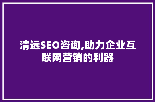 清远SEO咨询,助力企业互联网营销的利器