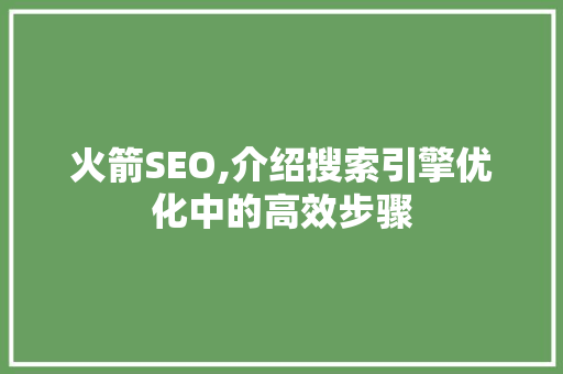 火箭SEO,介绍搜索引擎优化中的高效步骤