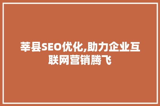 莘县SEO优化,助力企业互联网营销腾飞