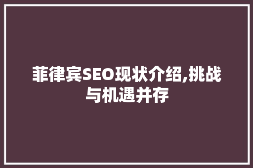 菲律宾SEO现状介绍,挑战与机遇并存