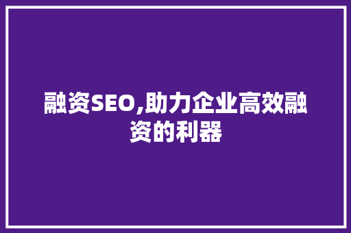 融资SEO,助力企业高效融资的利器