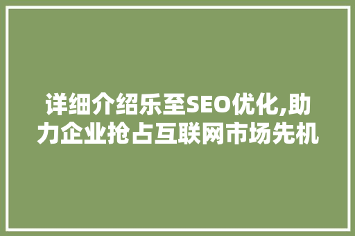 详细介绍乐至SEO优化,助力企业抢占互联网市场先机  第1张