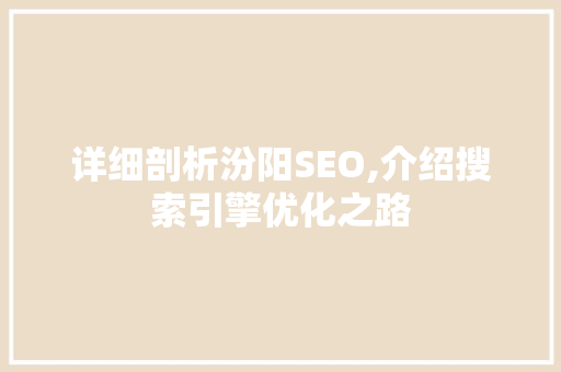 详细剖析汾阳SEO,介绍搜索引擎优化之路