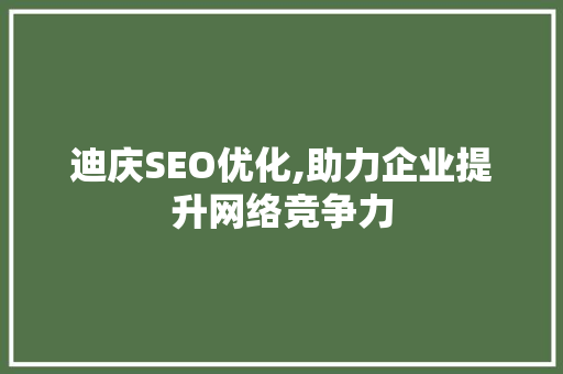 迪庆SEO优化,助力企业提升网络竞争力