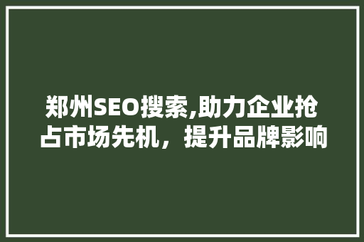 郑州SEO搜索,助力企业抢占市场先机，提升品牌影响力