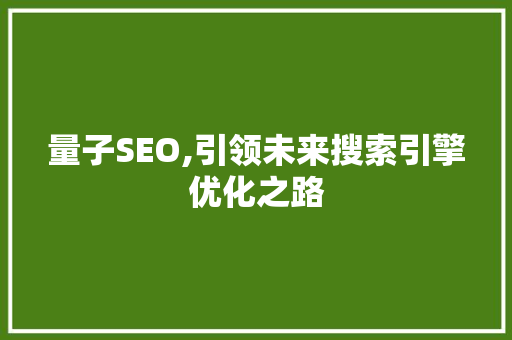 量子SEO,引领未来搜索引擎优化之路