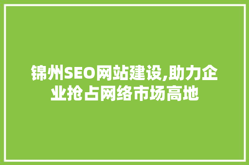 锦州SEO网站建设,助力企业抢占网络市场高地