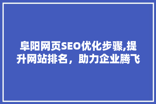 阜阳网页SEO优化步骤,提升网站排名，助力企业腾飞