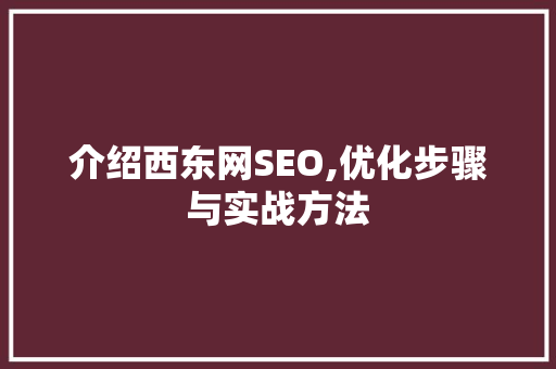 介绍西东网SEO,优化步骤与实战方法