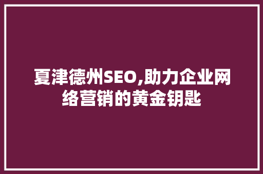 夏津德州SEO,助力企业网络营销的黄金钥匙