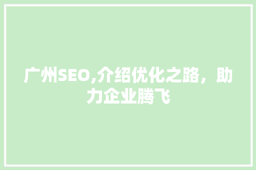 广州SEO,介绍优化之路，助力企业腾飞