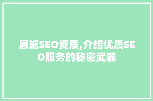 恩施SEO资质,介绍优质SEO服务的秘密武器