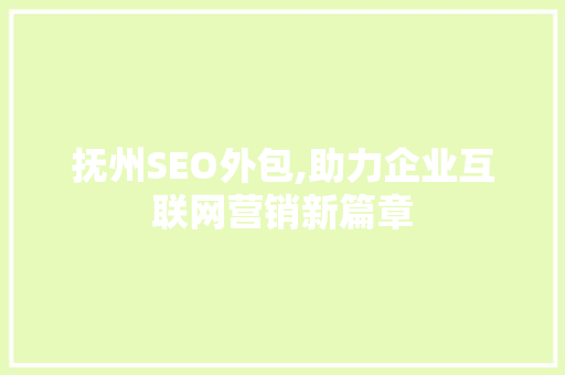 抚州SEO外包,助力企业互联网营销新篇章