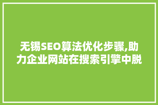 无锡SEO算法优化步骤,助力企业网站在搜索引擎中脱颖而出