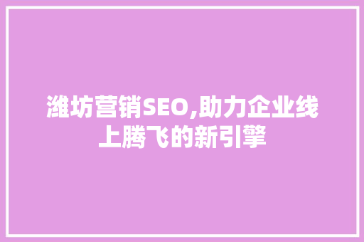 潍坊营销SEO,助力企业线上腾飞的新引擎