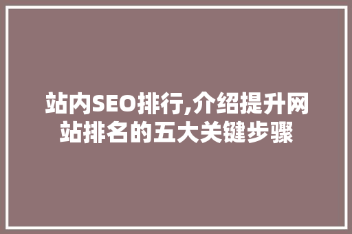 站内SEO排行,介绍提升网站排名的五大关键步骤