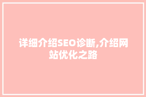 详细介绍SEO诊断,介绍网站优化之路