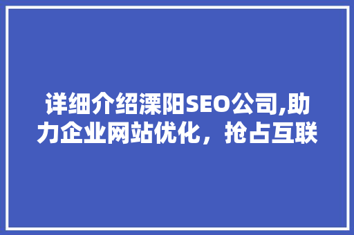 详细介绍溧阳SEO公司,助力企业网站优化，抢占互联网市场制高点