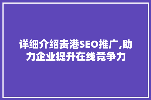 详细介绍贵港SEO推广,助力企业提升在线竞争力