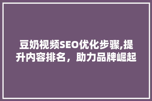豆奶视频SEO优化步骤,提升内容排名，助力品牌崛起