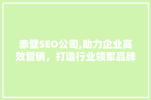 赤壁SEO公司,助力企业高效营销，打造行业领军品牌