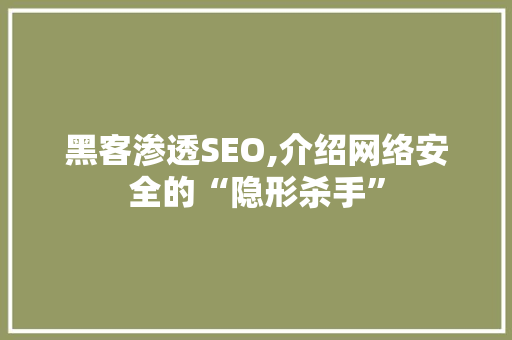黑客渗透SEO,介绍网络安全的“隐形杀手”