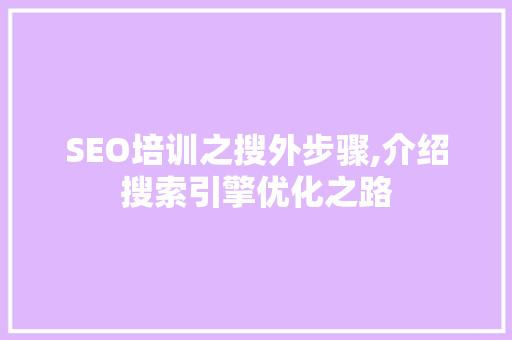 SEO培训之搜外步骤,介绍搜索引擎优化之路