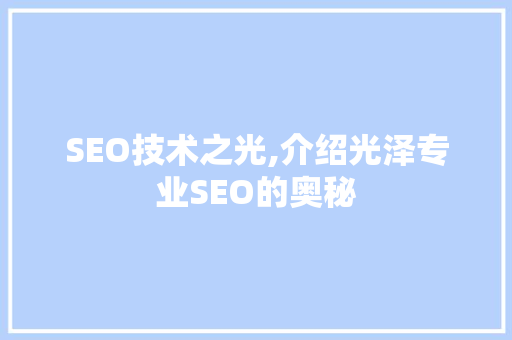 SEO技术之光,介绍光泽专业SEO的奥秘