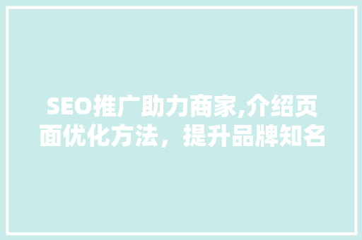 SEO推广助力商家,介绍页面优化方法，提升品牌知名度