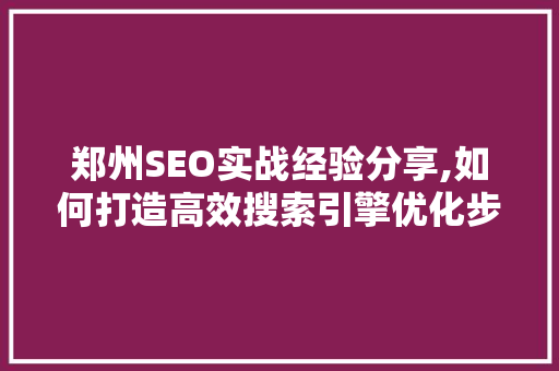 郑州SEO实战经验分享,如何打造高效搜索引擎优化步骤