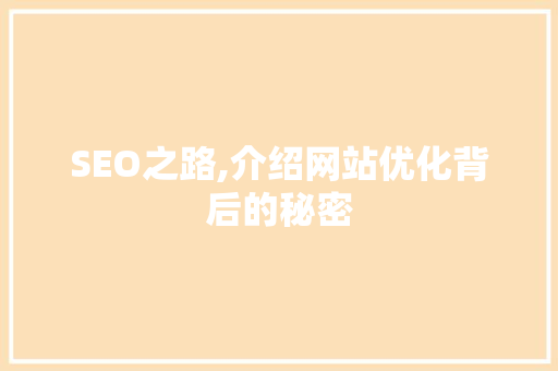 SEO之路,介绍网站优化背后的秘密