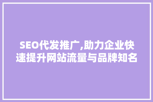 SEO代发推广,助力企业快速提升网站流量与品牌知名度