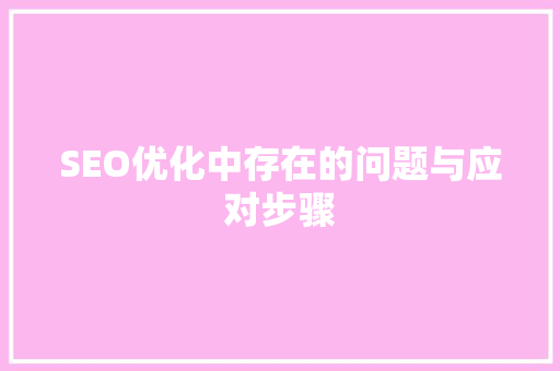 SEO优化中存在的问题与应对步骤
