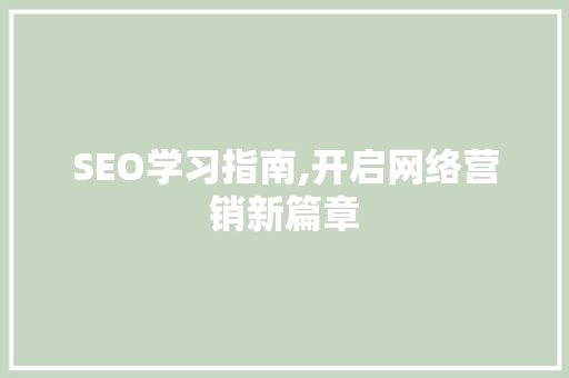 SEO学习指南,开启网络营销新篇章