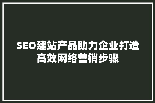 SEO建站产品助力企业打造高效网络营销步骤