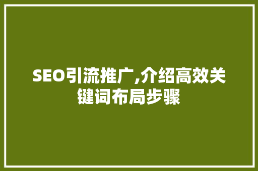 SEO引流推广,介绍高效关键词布局步骤