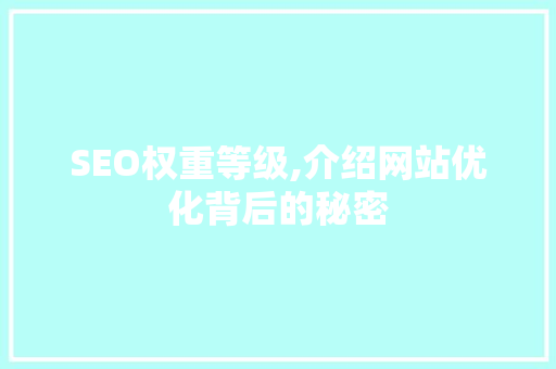 SEO权重等级,介绍网站优化背后的秘密