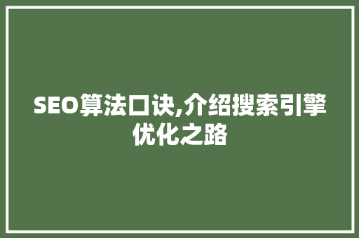 SEO算法口诀,介绍搜索引擎优化之路