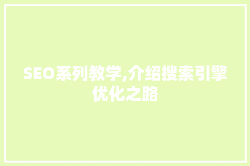 SEO系列教学,介绍搜索引擎优化之路