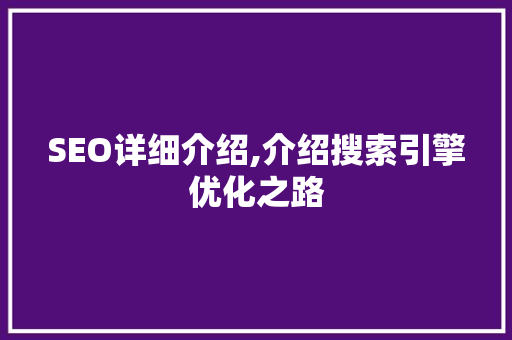 SEO详细介绍,介绍搜索引擎优化之路