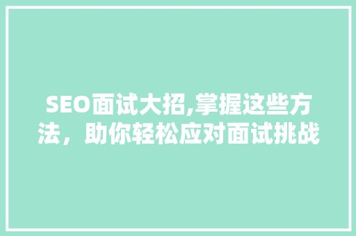 SEO面试大招,掌握这些方法，助你轻松应对面试挑战！
