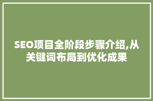 SEO项目全阶段步骤介绍,从关键词布局到优化成果